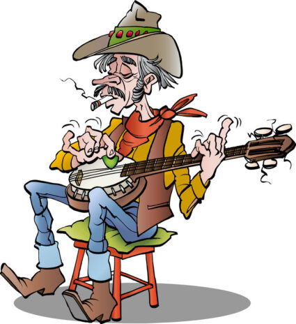Vector cartoon illustration of a country banjo player