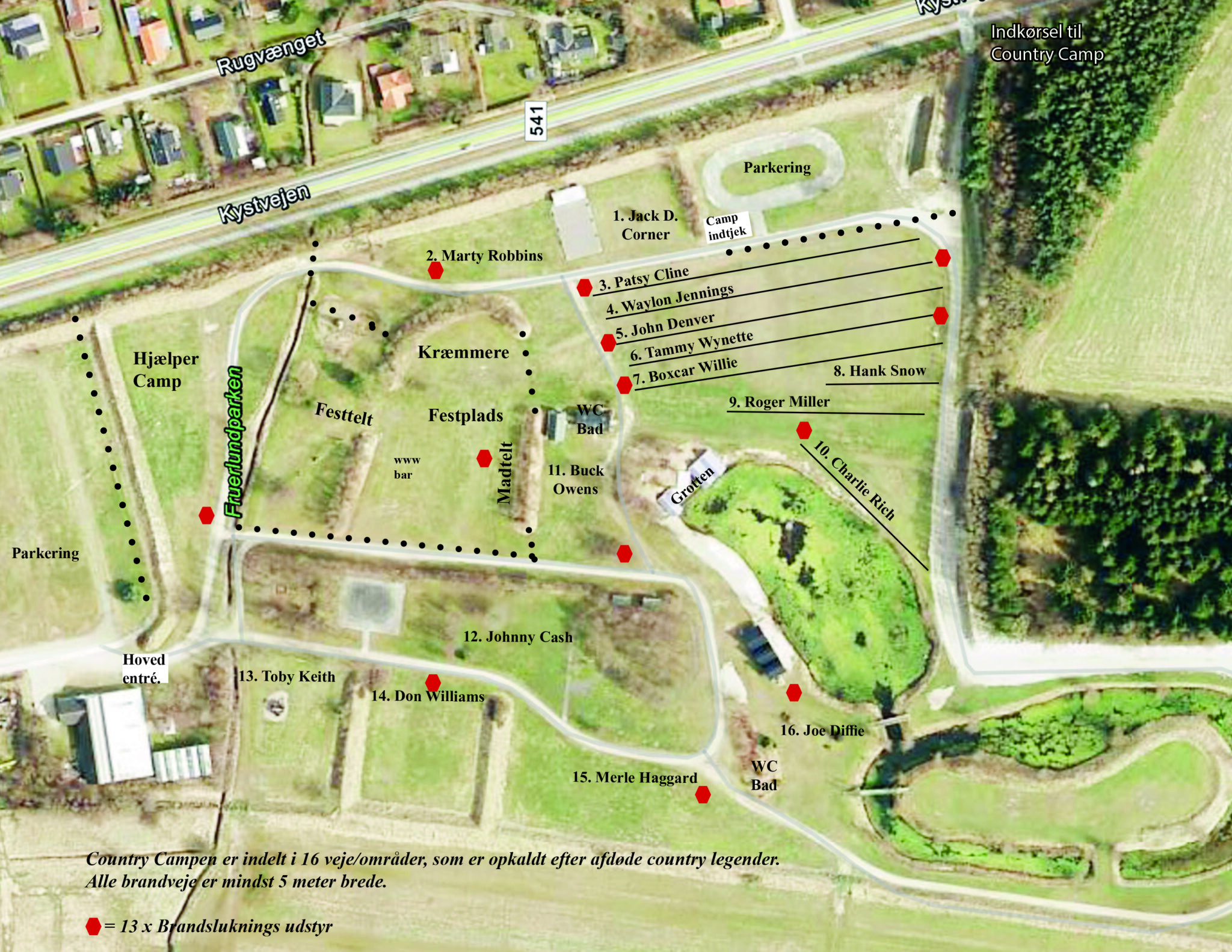 Campingpladsen med vejnavne 07. juli 2025